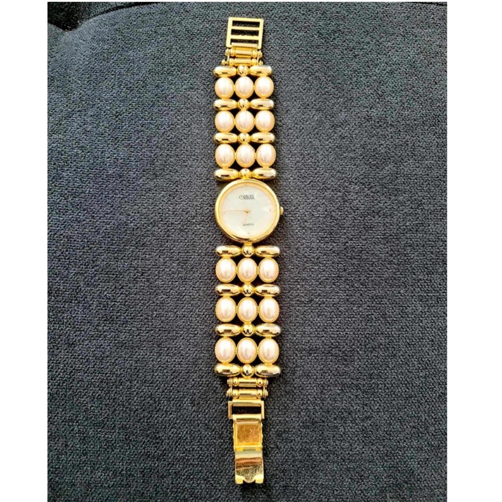 Vintage OPTICKS Celebrity Watch Quartz Oval Pearl Gold Tone Stainless Steel B… - Picture 3 of 11